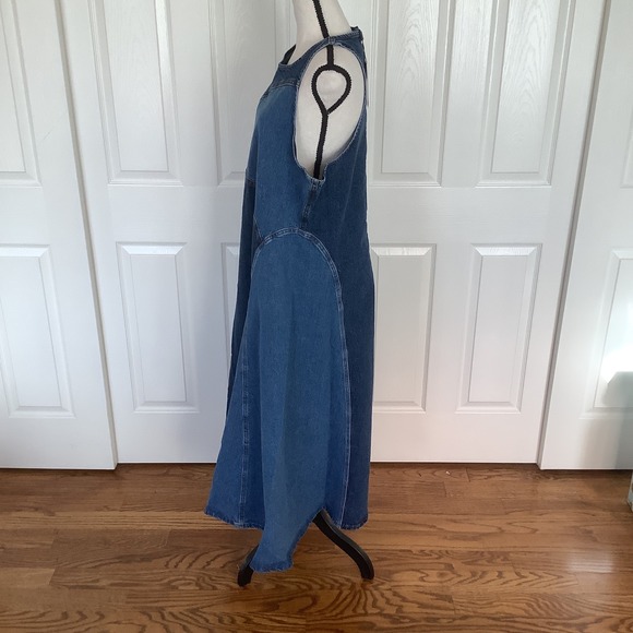 Reiss Indigo Wilder Patchwork Denim Maxi Dress US 14 Zip Back‎ A Line NWT - Picture 3 of 13